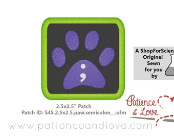 Paw with semicolon 2.5 x 2.5 - inch rectangular patch