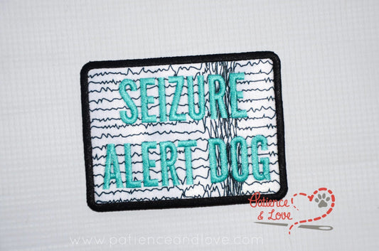 Seizure alert dog patch, digitally decorated EEG pattern, 4 x 3 inch rectangular patch